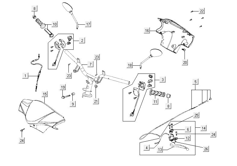 Stuur - Onderdelen stuur Kymco Agility Fat 12' 4-takt geel