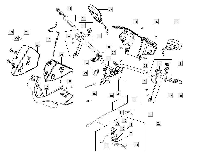 Stuur - Onderdelen stuur Kymco City 16' 4-takt zwart