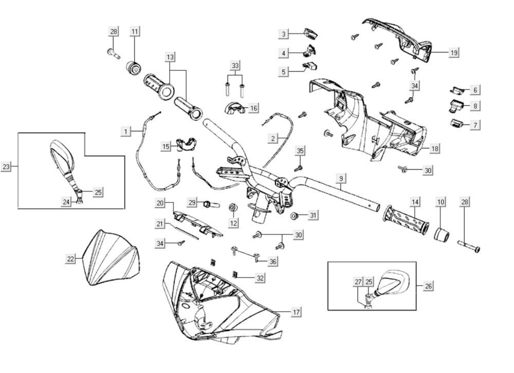 Stuur - Onderdelen stuur Kymco GTI 300i