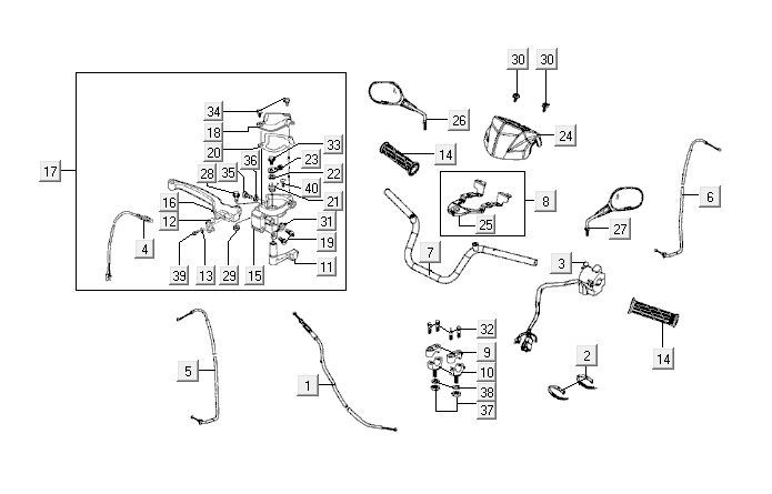 Stuur - Onderdelen stuur Kymco MXU 50