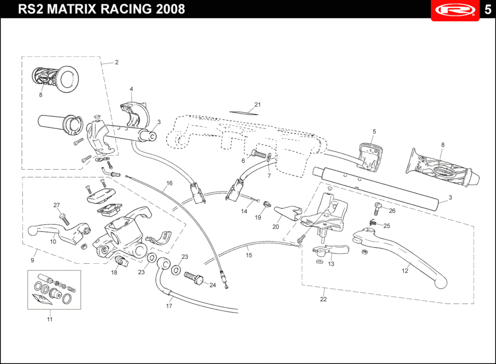 Stuur - Onderdelen stuur Rieju Rs2 racing zwart 2010 2-takt
