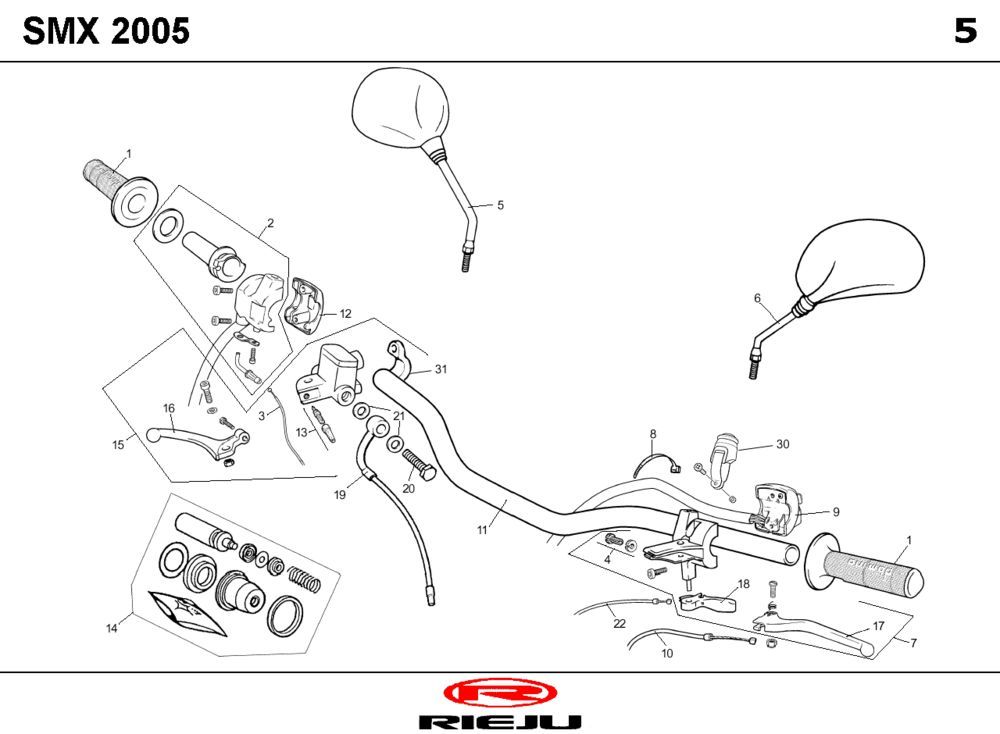 Stuur - Onderdelen stuur Rieju SMX blauw 2004 2-takt