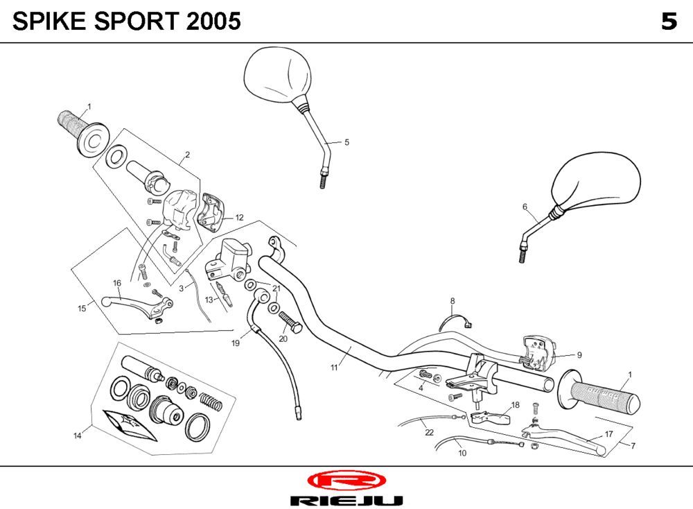 Stuur - Onderdelen stuur Rieju Spike rood 2005 2-takt