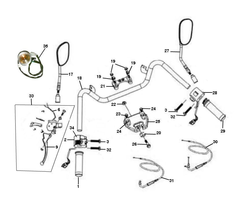 Stuur - Onderdelen stuur Senzo Retro GT2 4-takt
