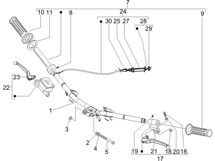 Stuur - Onderdelen stuur Vespa LX 50 2-takt AC
