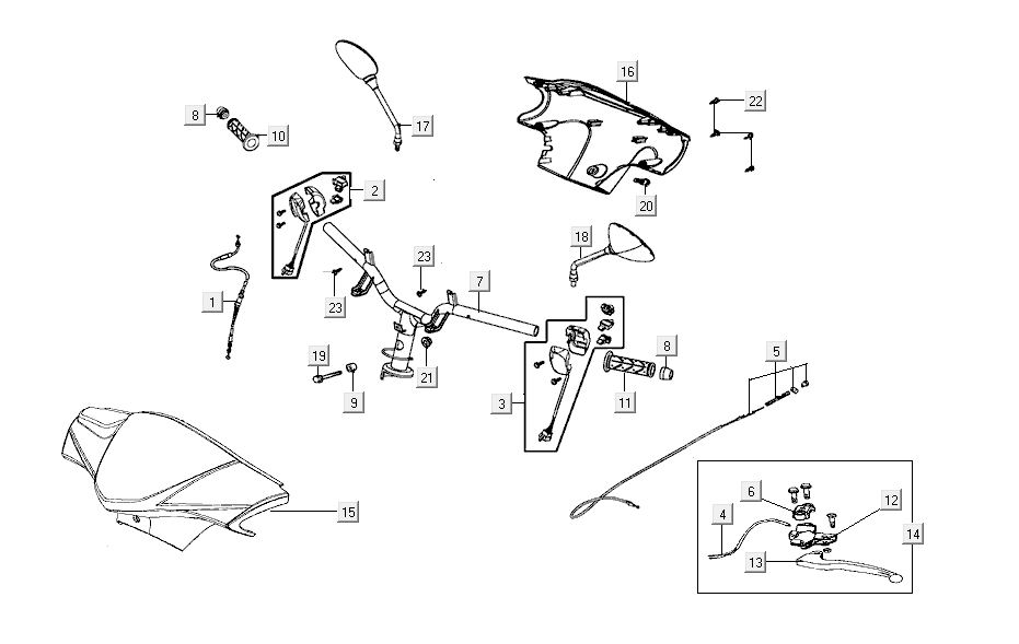 Stuur - Onderdelen stuur kymco Agility FR 12' 4-takt Euro 4 zwart