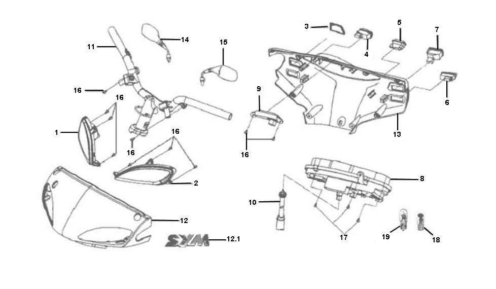 Stuurkappen - Knipperlichten voorzijde Sym Jet Euro-X 2-takt