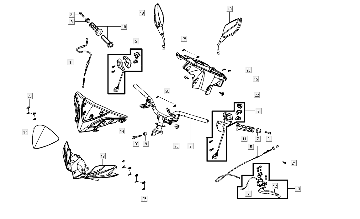 Stuur - Onderdelen stuur Kymco Super8 Street 50i Euro 4 matzwart