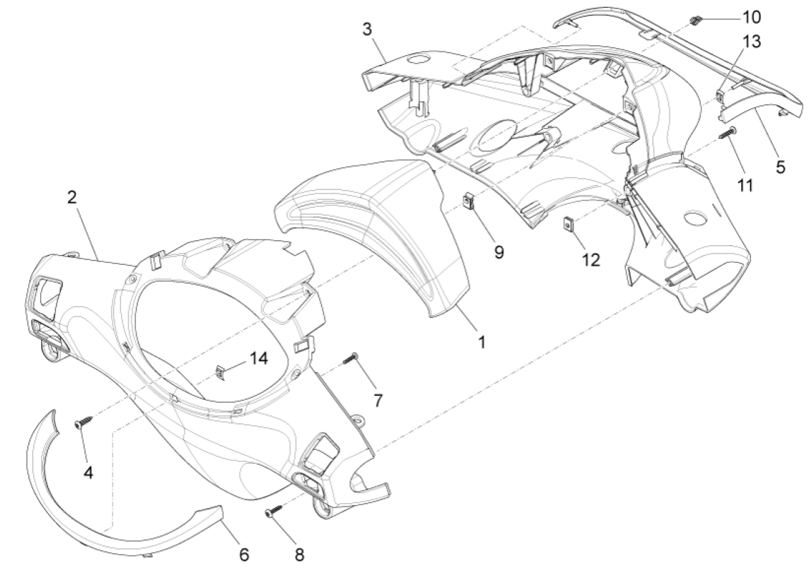 Stuurkappen Piaggio Fly 125 IE 4-takt 3V Euro 3