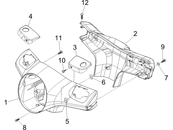 Stuurkappen Vespa GTS 250 ie 2005-2009 (met ABS) geel 928
