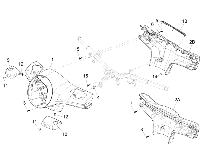 Stuurkappen Vespa GTS 250 ie 2005-2016 (zonder ABS) grijs 770/B