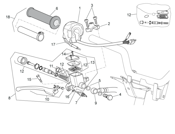Remcilinder - Stuurschakelaars rechts Aprilia SR 50 LC (injectie en carburateur) 2004-2009