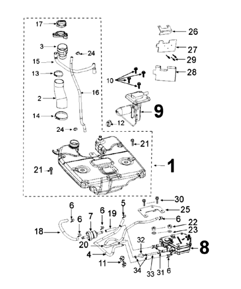 Tank en benzinepomp Peugeot Django 125 Allure E3 2014-2017