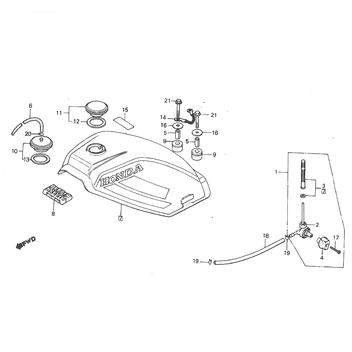 Benzinetank - Benzinekraan Honda MT50