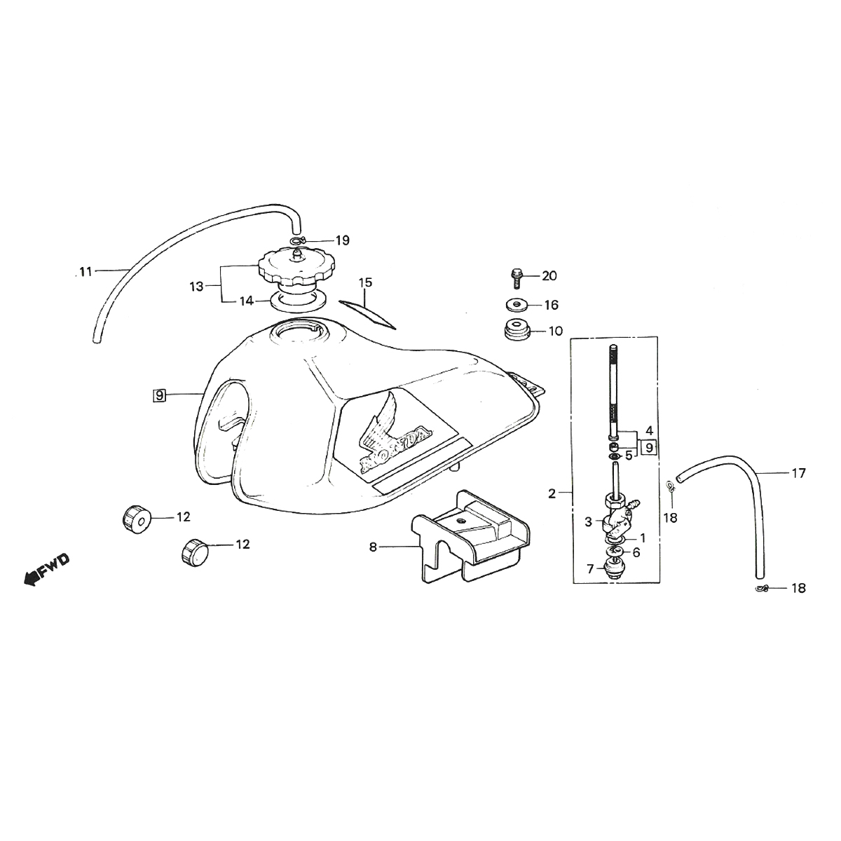 Benzinetank - Benzinekraan Honda MTX 50/ MTX 80