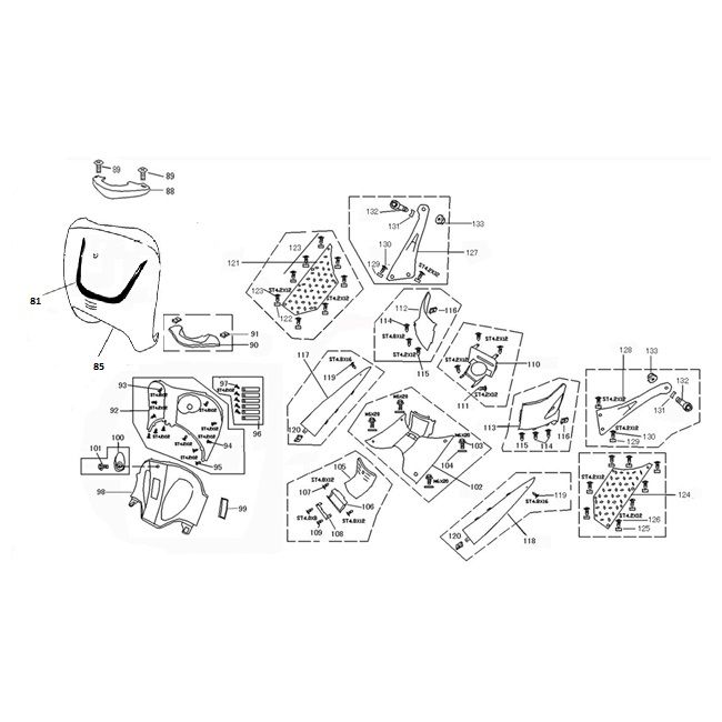 Voorfront / kapdelen China Grande Retro rood metallic