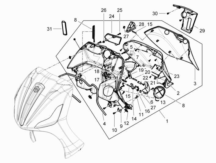 Beenschild Piaggio Beverly 350 Sport Touring Euro 3 2013-2014 wit 544