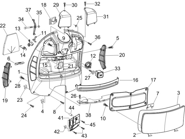 Beenschild Vespa GTS 250 ie 2005-2009 (met ABS) rood dragon 894