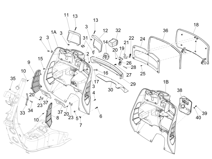 Beenschild Vespa GTS 250 ie 2005-2016 (zonder ABS) grijs 738/A