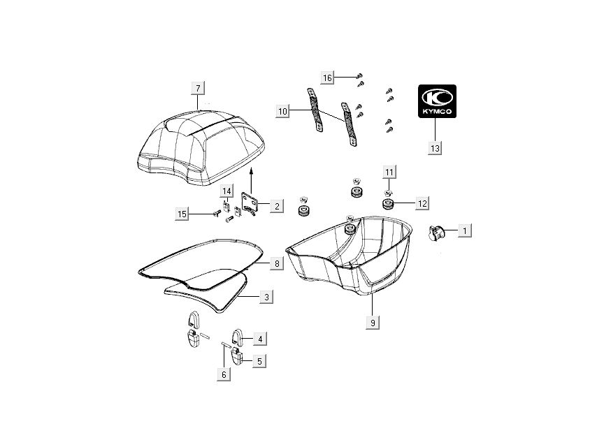 Topkoffer Kymco Like 4-takt metallic zwart