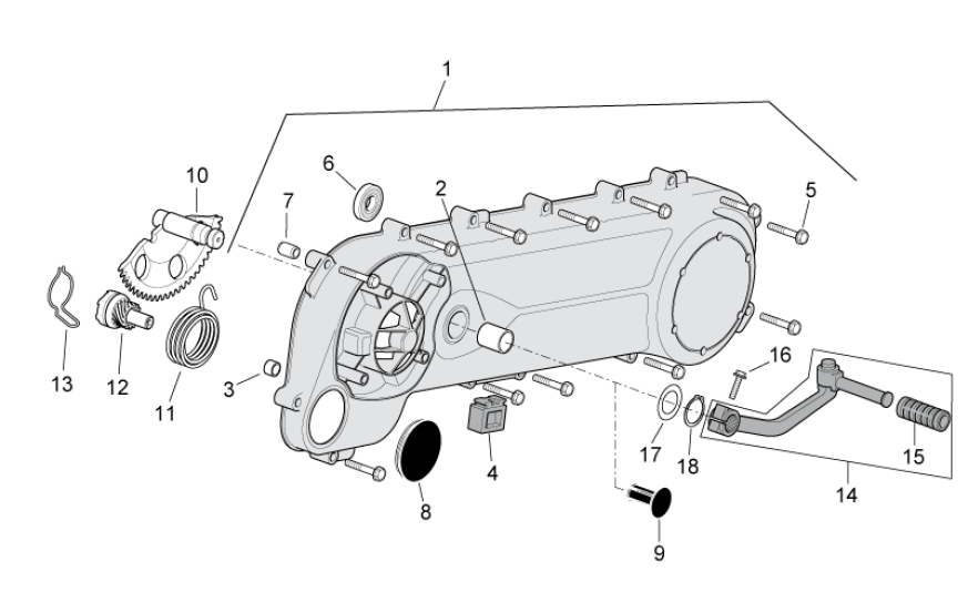 Carterdeksel- Kickstarteras - Kickstartpedaal Aprilia SR 50 LC (injectie en carburateur) 2004-2009