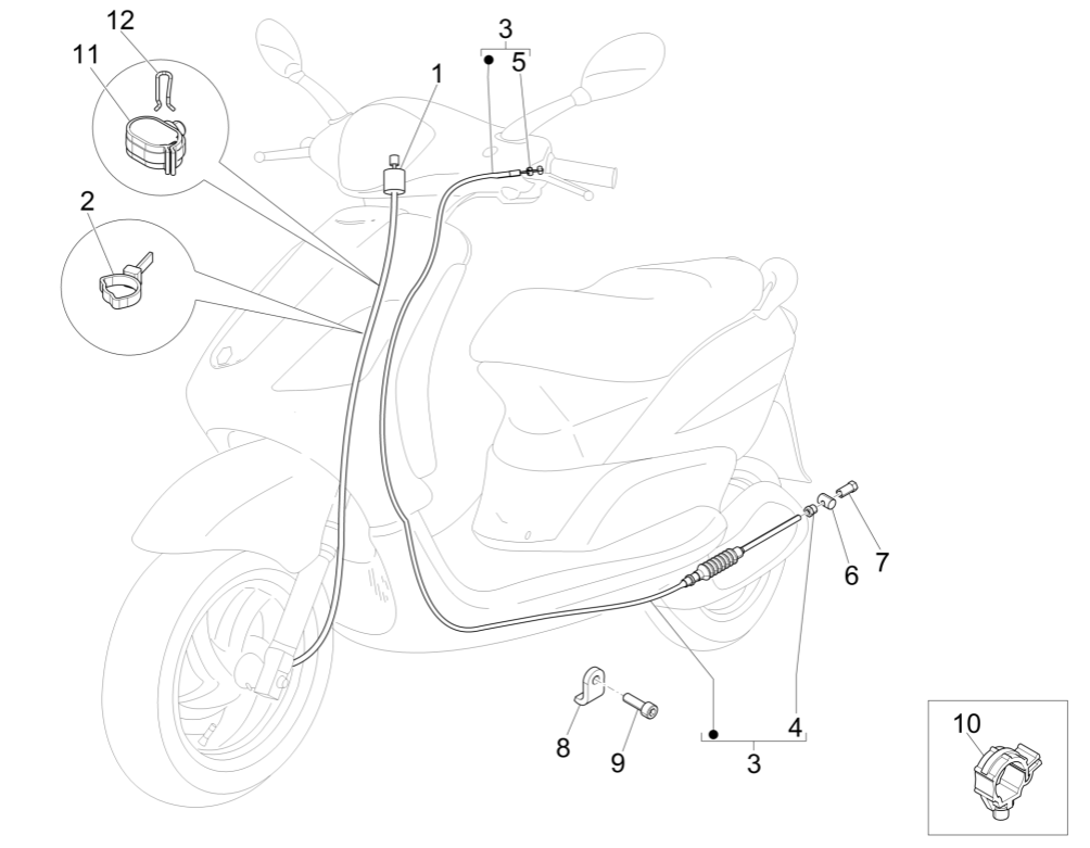 Kilometertellerkabel - Achterremkabel Piaggio Fly 125 IE 4-takt 3V Euro 3
