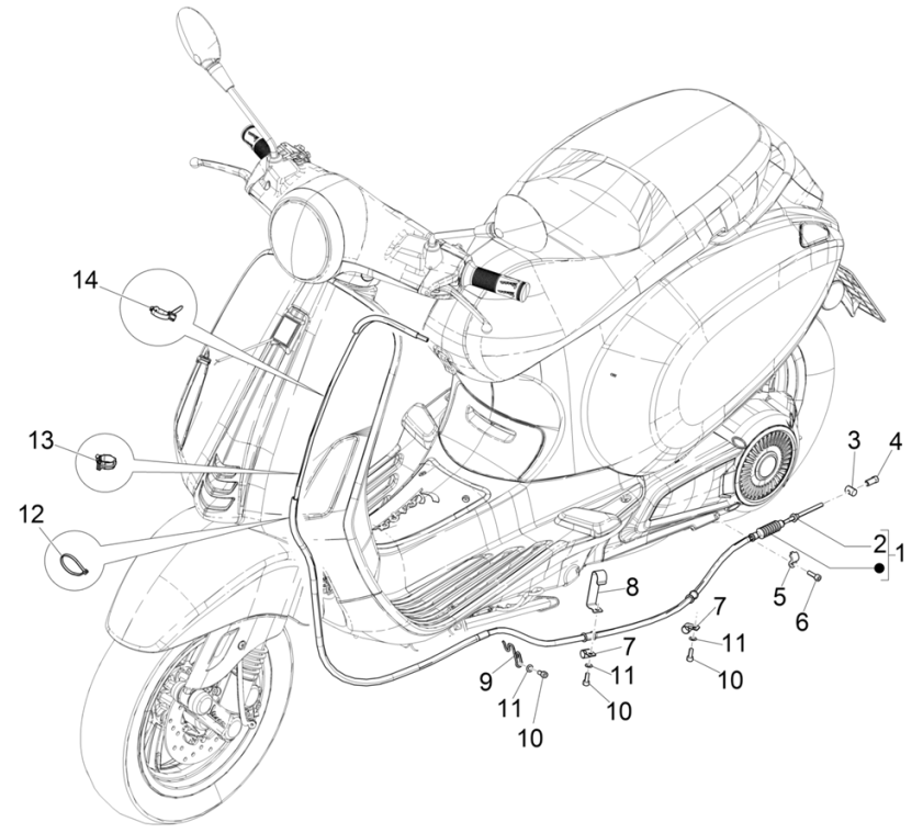Achterremkabel Vespa Elettrica 45km/u Euro 5 2021