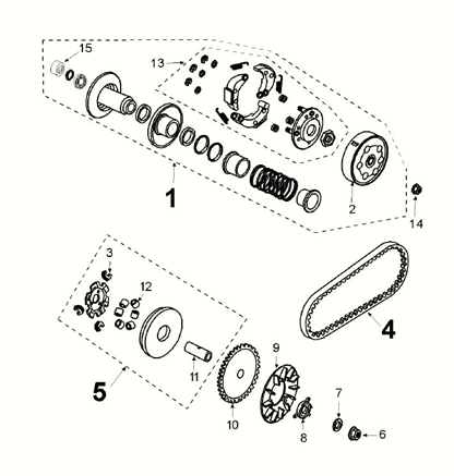 Variateur - V-snaar - Koppeling Peugeot Kisbee 4-takt Euro 5
