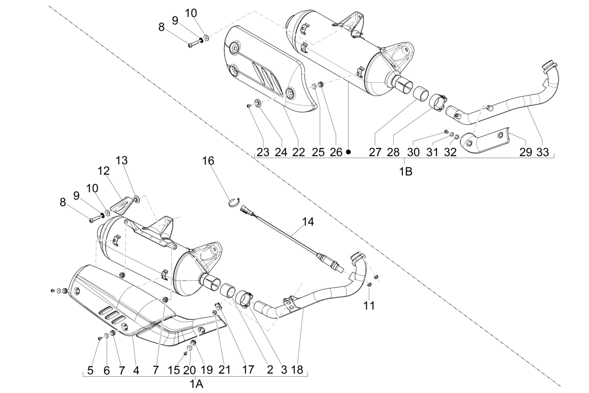 Uitlaat Piaggio Beverly 125 RST 4V Euro 3 2010-2015