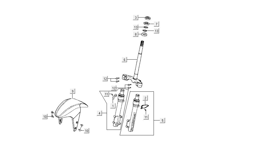 Voorvork - Balhoofdstel - Voorspatbord Kymco Super9 50 2-takt AC nieuw model zilver - zwart