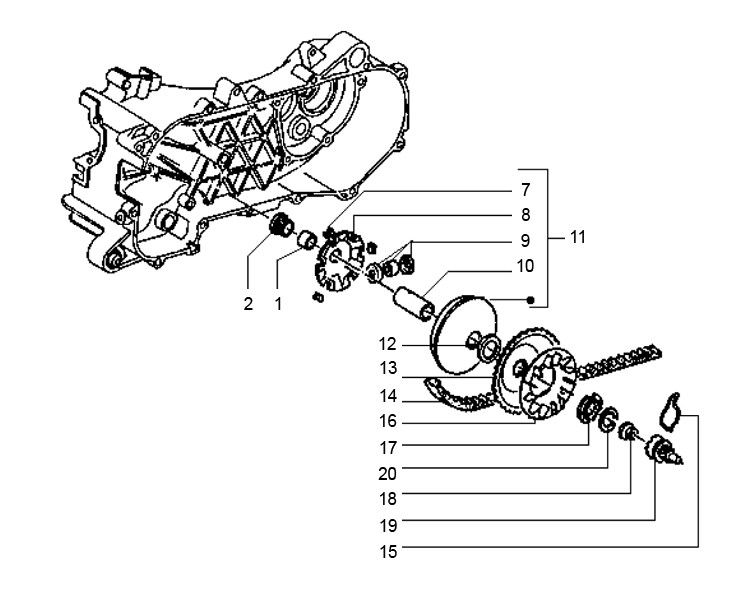 Variateur - V-snaar Gilera Runner 50 2-takt LC 1998-2005
