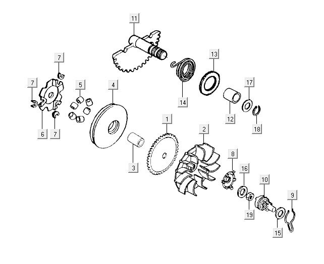 Variateur - Kickstarteras Kymco Vitality 50 2-takt AC blauw