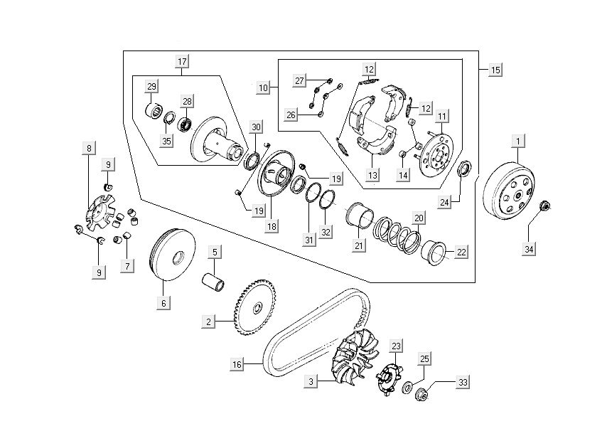 Variateur - V-snaar - Koppeling Kymco Sento 50 4-takt Spring Bruin