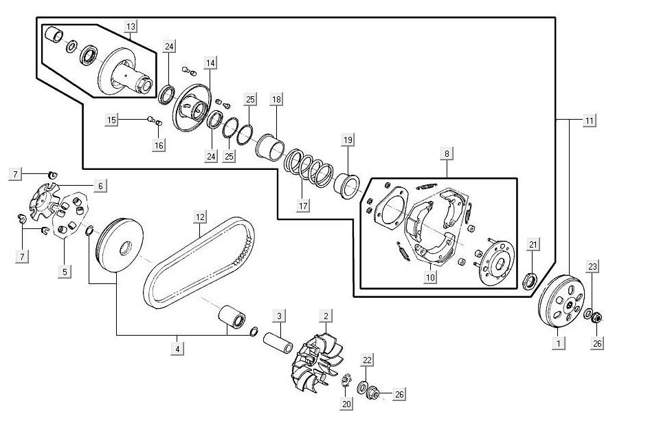 Variateur - V-snaar- Koppeling Kymco Agility 16+ 125 Mat Metallic Silver
