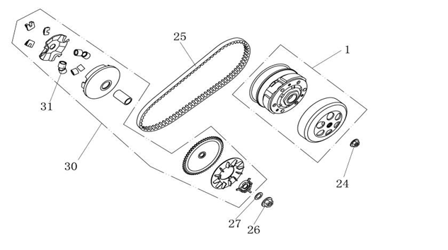 Variateur - V-snaar - Koppeling AGM Ape 50 bruin