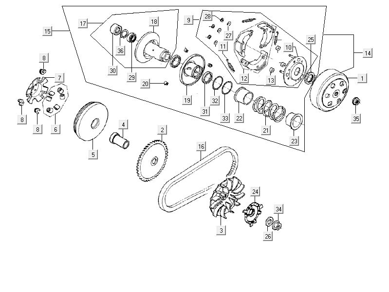 Variateur - V-snaar - Koppeling Kymco Delivery 4-takt zwart