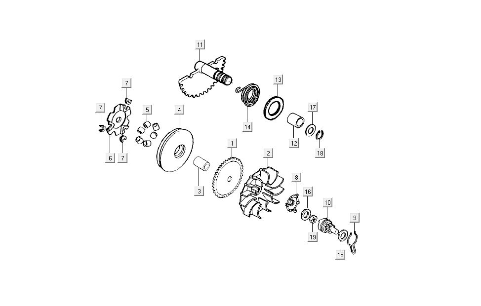 Variateur - Kickstarteras Kymco Dink AC 2-takt Zilver