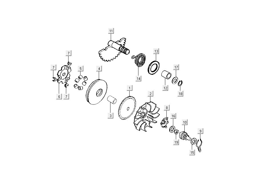 Variateur - Kickstarteras Kymco Super9 50 2-takt AC nieuw model zilver - zwart