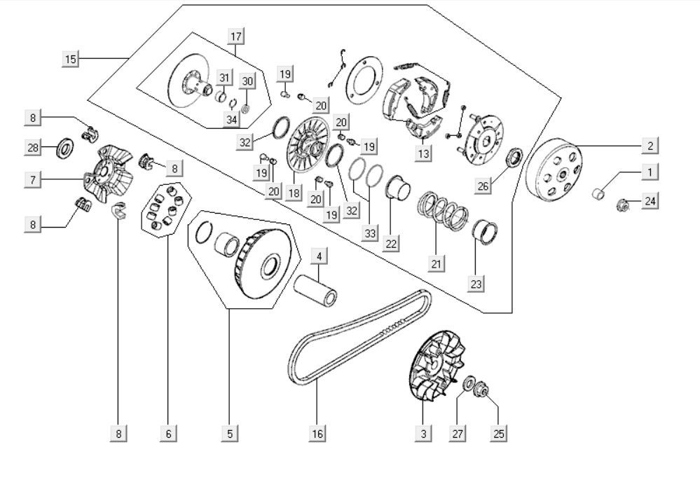 Variateur - V-snaar - Koppeling Kymco Downtown 300i donkergrijs