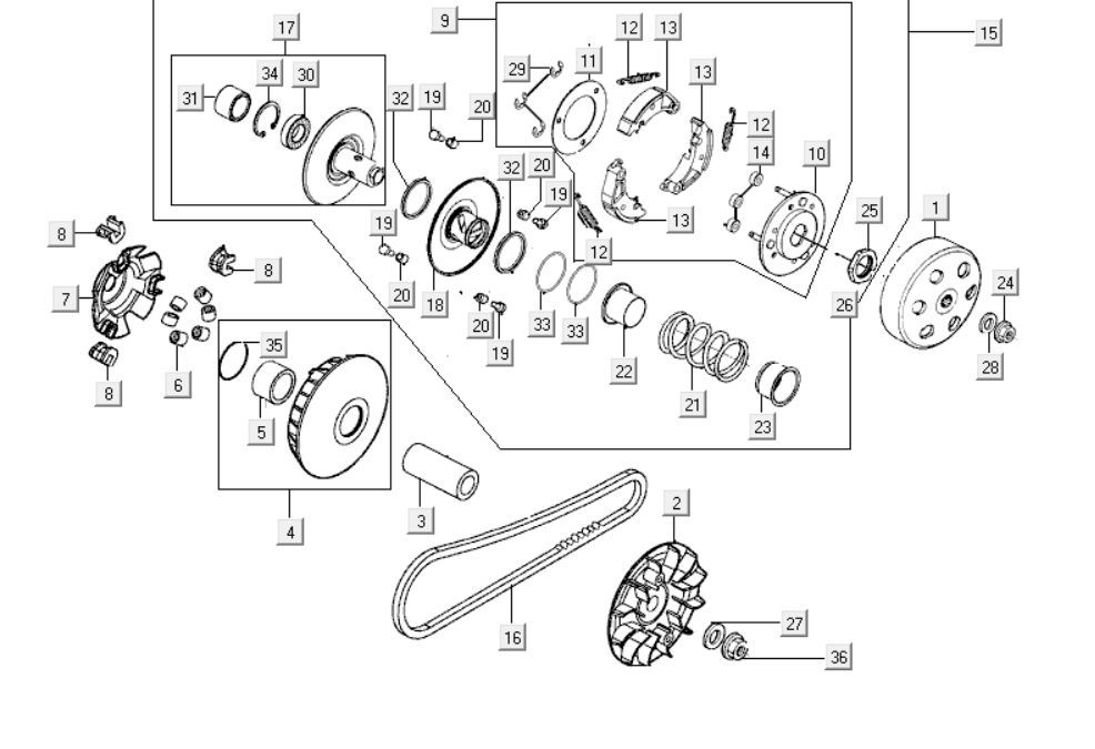 Variateur - V-snaar - Koppeling Kymco Grand Dink 250