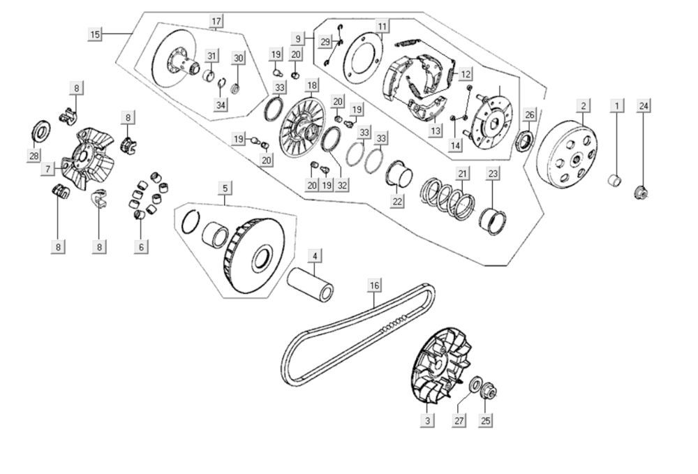 Variateur - V-snaar - Koppeling Kymco GTI 300i