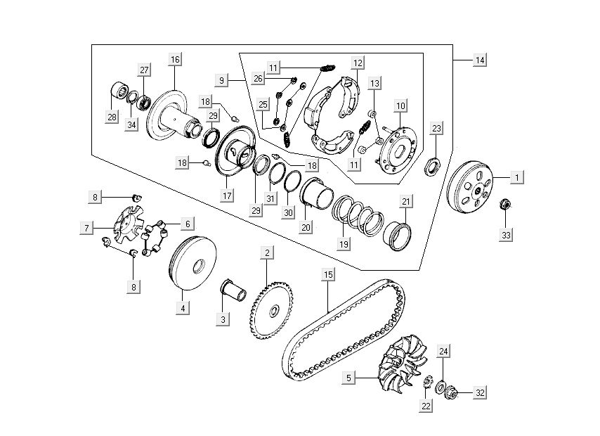Variateur - V-snaar - Koppeling Kymco New Dink 4-takt donkergrijs