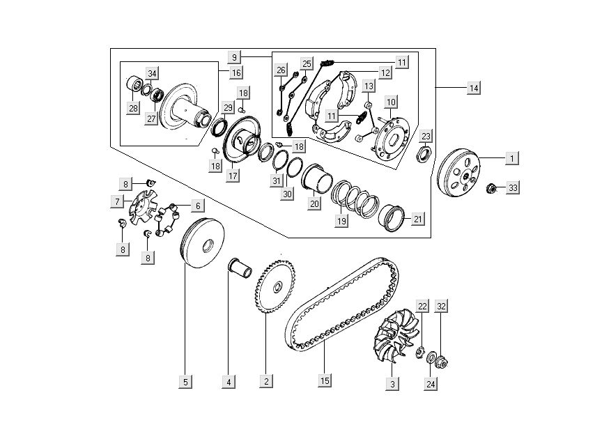 Variateur - V-snaar - Koppeling Kymco People S 50 4-takt Mat grijs