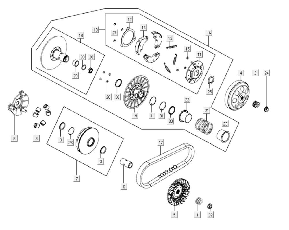 Variateur - V-snaar - Koppeling Kymco Xciting 400i Geel