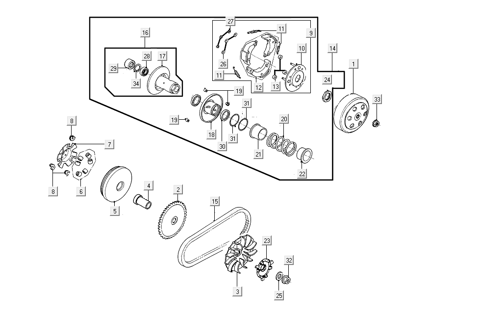 Variateur - V-snaar- Koppeling Kymco Like 50 Euro 4 2018→ zwart
