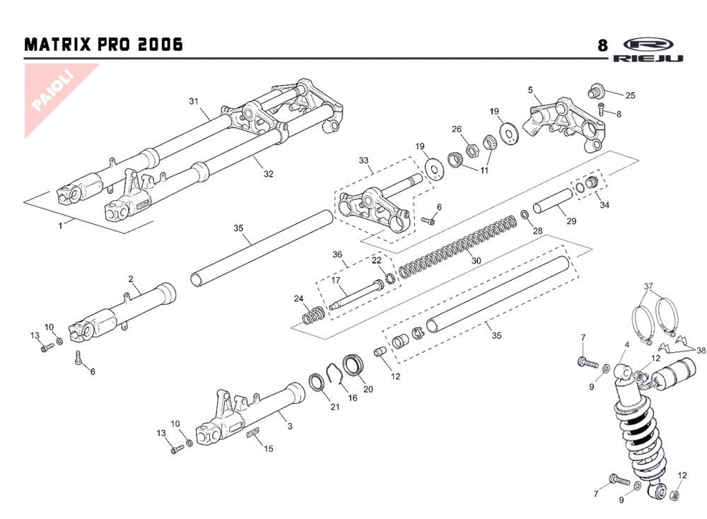 Voorvork - Balhoofdstel - Schokbreker Rieju Rs2 pro zwart 2009 2-takt