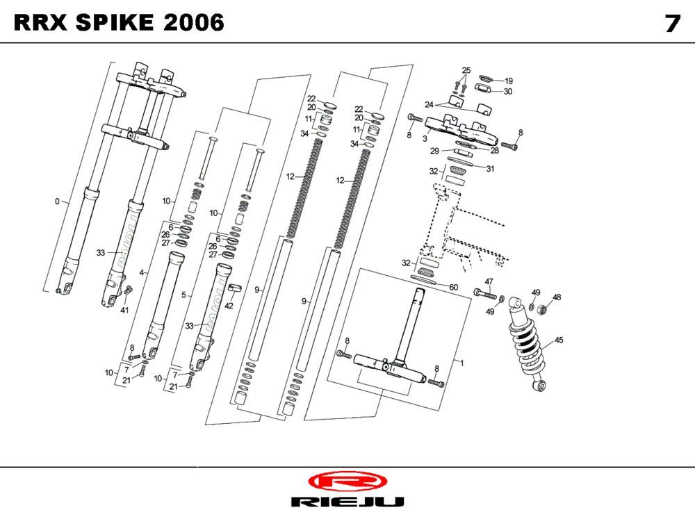 Voorvork - Balhoofdstel - Schokbreker Rieju Spike-x zwart 2006 2-takt
