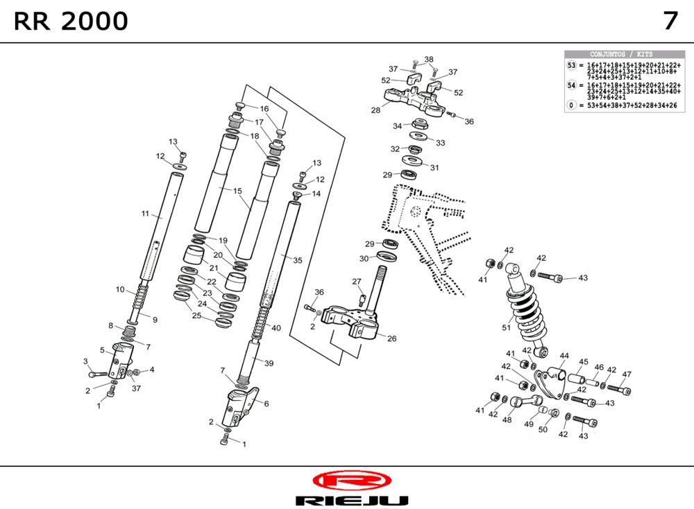 Voorvork - Balhoofdstel - Schokbreker Rieju RR rood 2-takt
