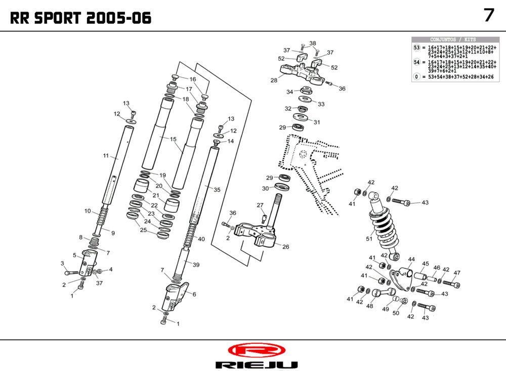 Voorvork - Balhoofdstel - Schokbreker Rieju RR Sport rood 2005 2-takt