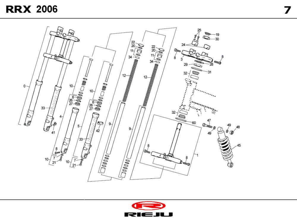 Voorvork - Balhoofdstel - Schokbreker Rieju RRX blauw 2009 2-takt